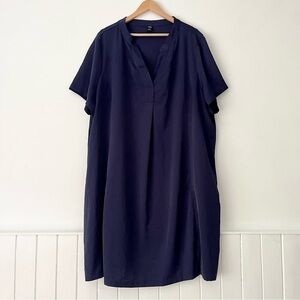 Emery Rose Navy Split Neck Short Sleeve Shift Dress Size 5X